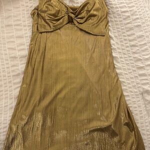 Gold Metallic Dress with Bow Detail